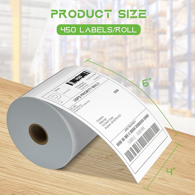 MFLABEL® 4x6 Direct Thermal Shipping Labels - 4 Rolls of 450 Labels/Roll, Compatible with Zebra 2844/ZP450/ZP500/ZP505, USPS/FedEx/UPS/Amazon Shipping, Smudge-Resistant & Permanent Adhesive