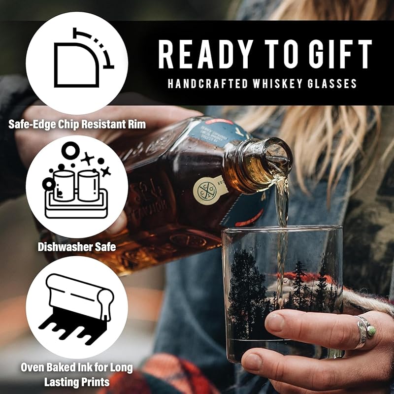 Desert Landscape Whiskey Glasses - Hand-Printed Rock Glass Set - Dishwasher Safe Tumbler Glass Set by Black Lantern - Set of 2 11oz. Glasses