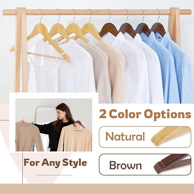 ELONG HOME Wooden Hangers, 20 Pack Wood Hangers with Extra Smooth Finish, Precisely Cut Notches and Chrome Swivel Hook, Wooden Clothes Hangers for Shirt Suit Jacket Dress