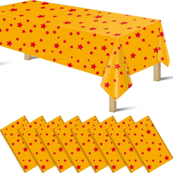Anime Plastic Tablecloths for Rectangle Tables, Plastic Table Cover Disposable Red Stars Table Cloth for Party Decor Supplies Birthday Themed Party Decoration(54 x108) (8)