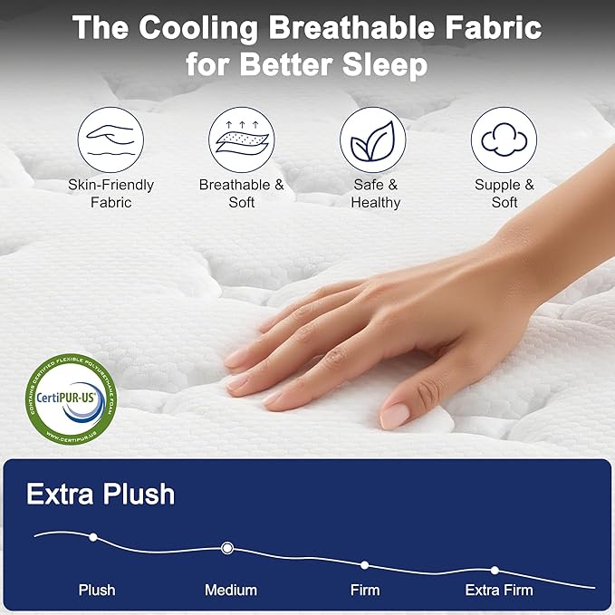 King Size Mattress, 10 Inch Memory Foam Hybrid King Size Mattress in a Box with Gel Memory Foam & Zoned Pocket Coils, Pressure Relief, Motion Isolation, Soft & Breathable Non-Fiberglass, Edge Support