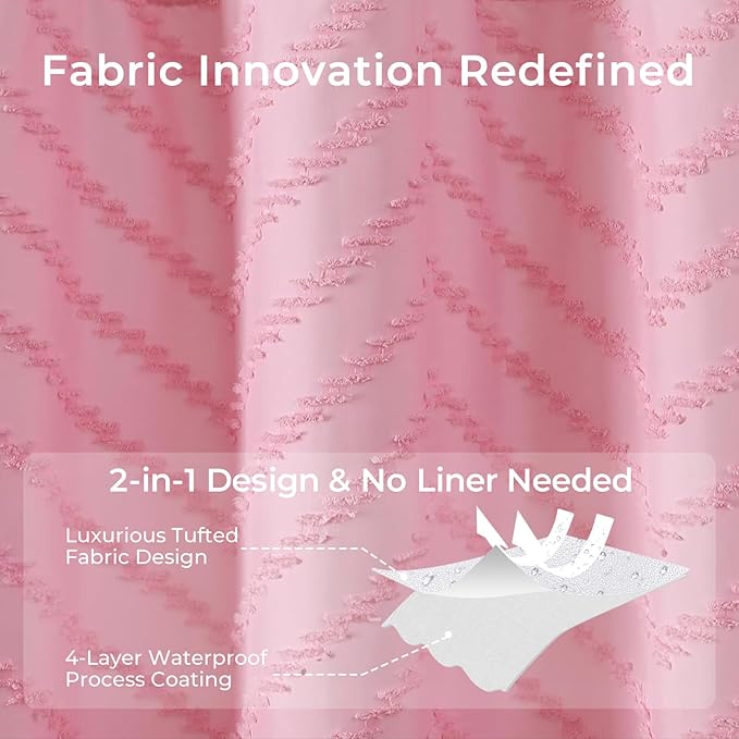 Pink Boho Shower Curtain Woven Fabric Cute Shower Curtain Textured Tufted Chevron Striped Minimalist 72 x 84 Bathroom Shower Curtains
