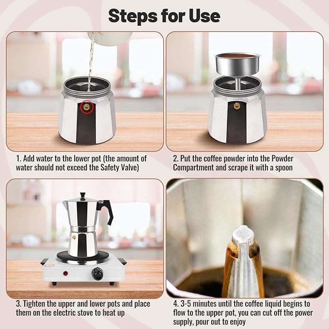 3 Cup Aluminum Moka Pot Classic Stovetop Espresso Coffee Maker 150ml 5oz Coffeemaker Percolator Mocha Pot Greca Coffee Maker Cafe Makers for Italian and Cuban Café Brewing Silver