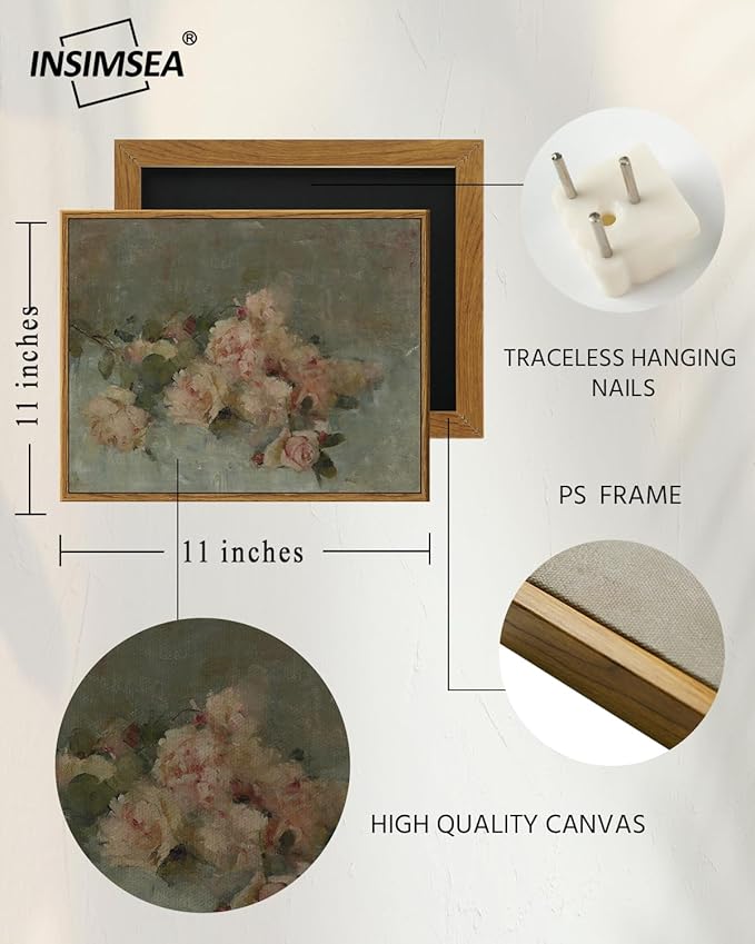 InSimSea Framed Wall Art for Living Room Decor Classical Oil Painting Roses Canvas Prints Vintage Wall Art Decorations for Bedroom Home Office Bathroom Decor 11x14in