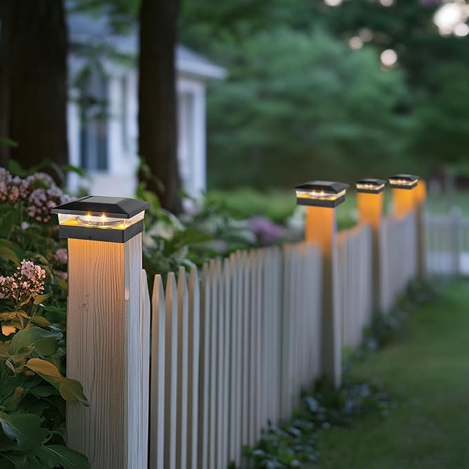 TW SHINE Solar Post Cap Lights Outdoor, 6 Pack Waterproof Solar Powered Deck Fence Post Lights, Warm White Post Light for Garden Patio Porch for 4x4, 5x5 or 6x6 Wooden Posts
