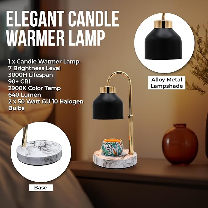 Adjustable Electric Candle Warmer Lamp with Timer -Safe & Dimmable Fragrance Diffuser for Wax Melting and Jar Candles -Modern Home Decor and Gift Idea
