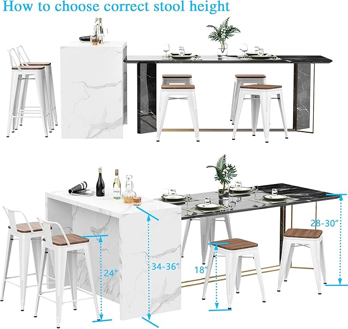 Andeworld 18 Inch Stools Set of 4,Industrial Metal Dining Chair with Wooden Seat,Short Kitchen Bar Stools Stackable for School,Classroom,Cream White
