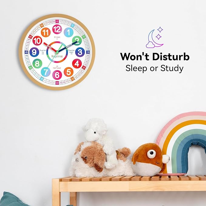 Learning Clock for Kids Telling Time Easily Teaching Clock Silent Non Ticking Battery Operated Colorful Teaching Time Large Clock Decorative for Kids Room Classroom School Playroom (14 Inch)