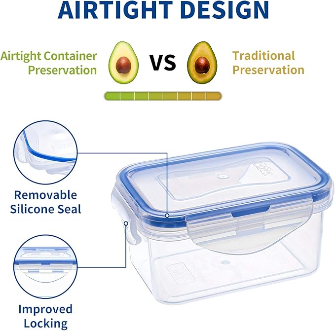 KIGI [4 Pack] 17OZ 6OZ Small Plastic Food Storage Containers,Leakproof Rectangular Food Containers with Lids,Airtight Mini Meal Prep,BPA FREE