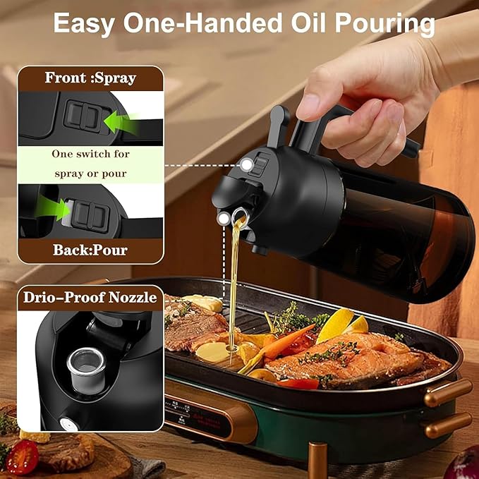 Kitchen Upgraded Made Oil Sprayer for Cooking, Dark Brown 2 in 1 Spray and Pour Mist Olive Oil Dispenser 16oz 470ml Glass Oil Spray Bottle, Air Fryer (White + Black)