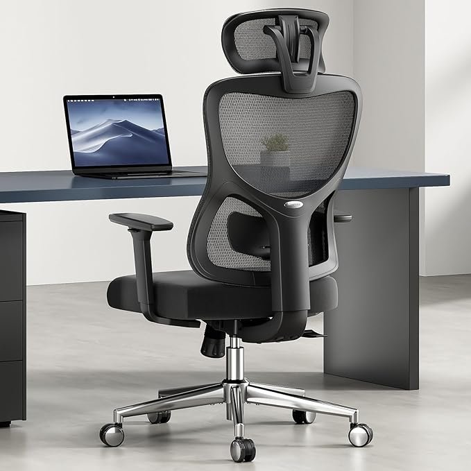 Soohow Ergonomic Office Chair,Mesh Desk Chair with Adjustable Lumbar Support and Headrest,Comfy Computer Chair with 3D Armrest Recling Swivel Chair for Home and Office, Black & Black