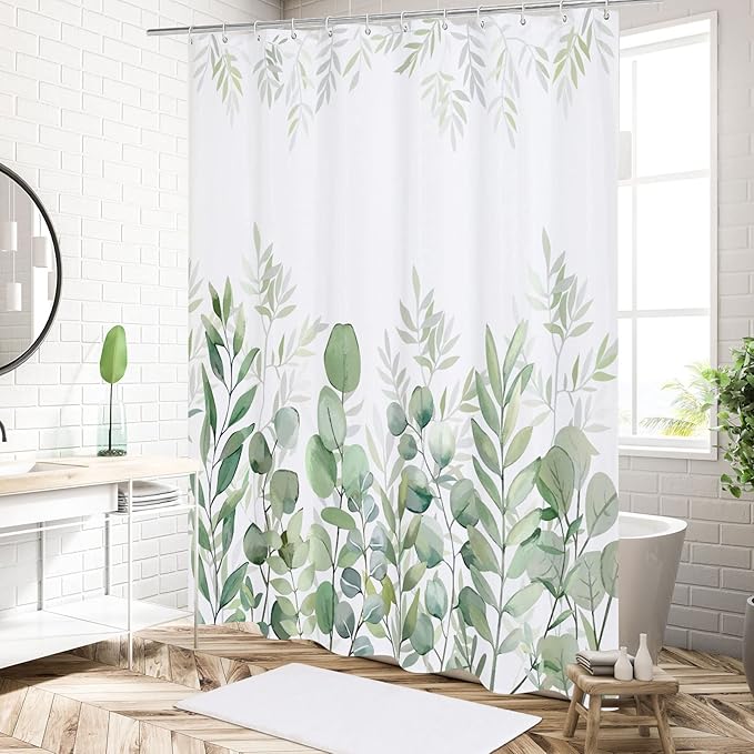 MitoVilla Extra Long Leaves Shower Curtain 72 x 84, Vintage Bathroom Shower Curtain with Plant Leaves, XL Rustic Spring Fabric Cloth Shower Curtains for Chic Bathroom Decor