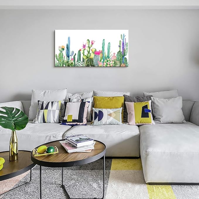 Wall Art for living room Canvas Prints Artwork bathroom Wall Decor Simple Life Green plants cactus Picture Watercolor painting Framed bedroom wall decorations Office posters Works Home Decoration