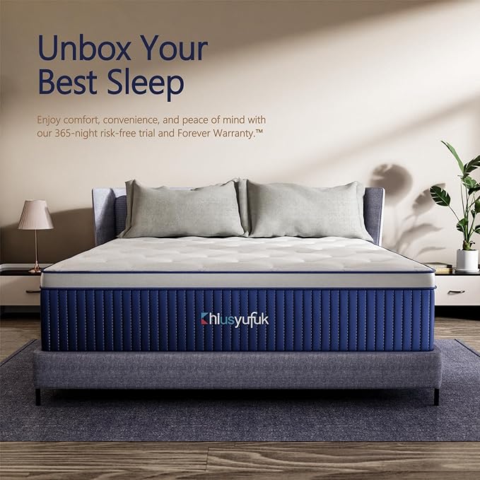 12 Inch Queen Size Mattress in a Box,Hybrid Mattress,Gel Memory Foam Individually Wrapped Pocket Coils Innerspring Pressure Relief,Soft,CertiPUR-US Certified,Fiberglass-Free