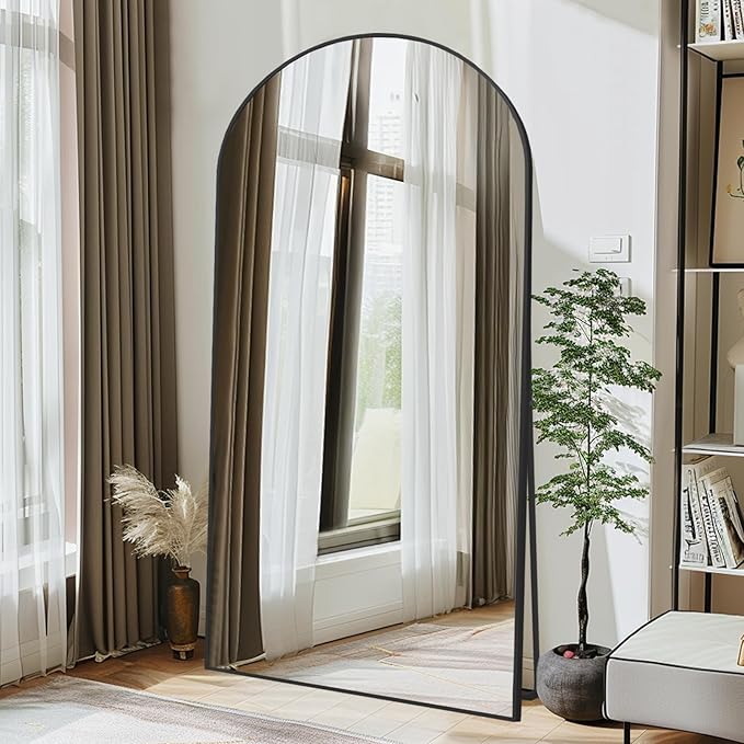 Beauty4U 76" x 37" Arch Large Full Length Mirror with Stand, Black Wall Mounting Full Body Mirror, Metal Frame for Living Room, Bedroom