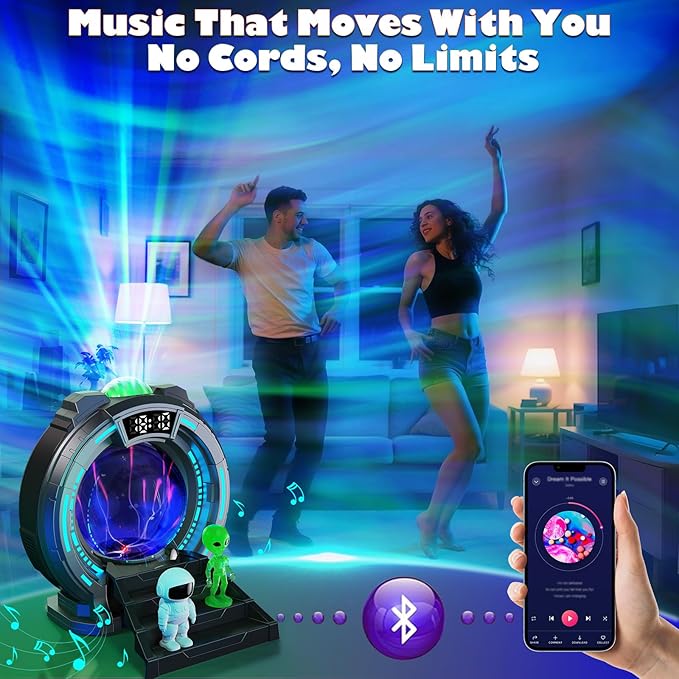 8-in-1 Sci-Fi Gateway Galaxy Projector Nebula Night Light for Kids Adults Teens with Plasma Ball, Alarm Clock, Bluetooth Speaker, White Noise, 8 Color Night Lights & Alien Astronaut for Bedroom Decor