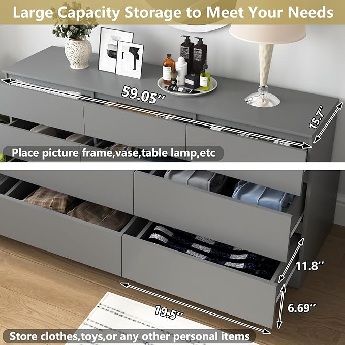 Grey Dresser for Bedroom,Modern Large 12 Drawer Dresser with Deep Drawer,Wide Storage Chest of Drawer,Wood Bedroom Storage Organizer Furniture,TV Stand for Living Room