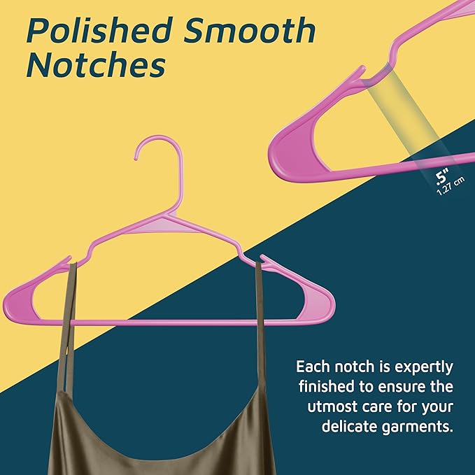 Plastic Clothes Hangers – Heavy Duty Hanger Set, for Organizing Clothes, Dresses, and Coat, Holds Up to 5 lbs, Space-Saving Hangers with Non-Slip Shoulder Grooves, Pack of 10, Pink