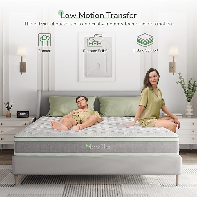 Novilla California King Mattress 12 Inch，Gel Memory Foam & Pocketed Coils with Motion Isolation for Refreshing Sleep, Medium Firm Feel with CertiPUR-US Foam for Pressure Relief，Cal King Mattress