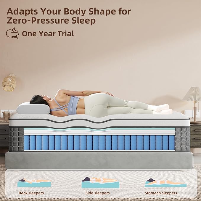 Mattress Full Size, Medium Firm 14 Inch Mattress with Extra Lumbar & Shoulder Support, Hybrid Mattresses with Gel Memory Foam Pain Relief - Fiberglass Free - No Odor - 365 Night Trial