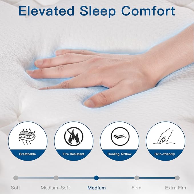 Full Size Mattress 12 Inch, Full Mattress in a Box, Hybrid Memory Foam Medium Firm Feel Individual Pocket Springs Matress, Breathable Fabric, Strong Edge Support, Fiberglass Free