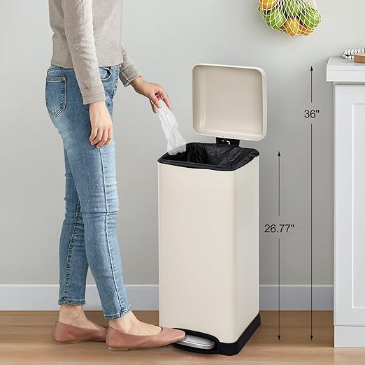 30 Liter/8 Gallon Kitchen Trash Can, Fingerprint-Proof Stainless Steel Garbage Can with Soft Close Lid, Foot Pedal, Removable Inner Bucket for Home, Office, Bedroom, Bathroom, Beige
