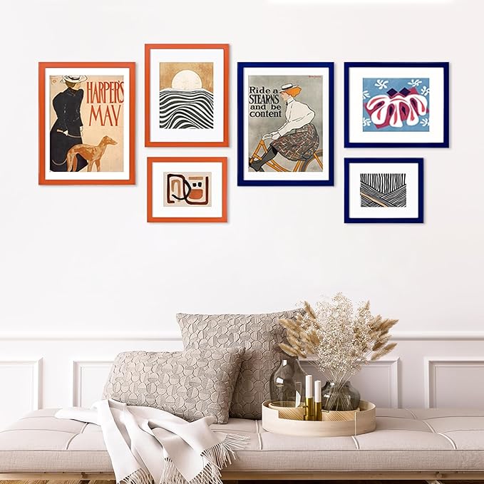KINLINK 12x16 Picture Frame Navy, Solid Wood Frames with Acrylic Plexiglass for Pictures 11x14/9x12 with Mat or 12x16 without Mat, Wall Display Photo Frame, Set of 4