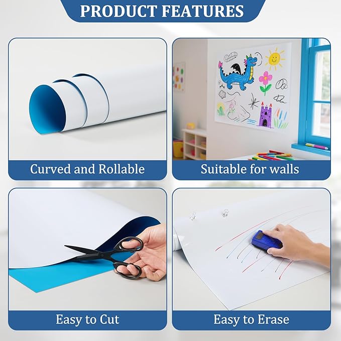 Magnetic Dry Erase whiteboard Paper with self Adhesive Backing Adhesive, 48“ x 36”, Easy to Write and Clean, for Kids Home playroom Office, Peel and Stick Wallpaper.