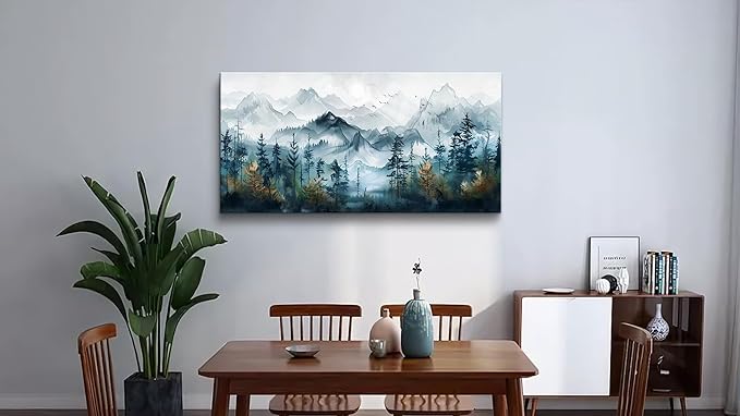 FUHAIHUA Large Wall Decor For Living Room Canvas Wall Art For Bedroom Office Decorations Hotel Room Mural Misty Forests Trees Wall Pictures Artwork Ink Landscape Painting Modern Home Decor 24x48 In