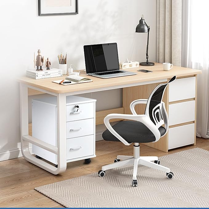 Mobile File Cabinet with Lockable Drawer, 3-Drawers Under Desk Storage Cabinet with 360°Swivel Wheels, Wooden Stationery Storage Cabinet for Legal/Letter/ A4 Documents (White)