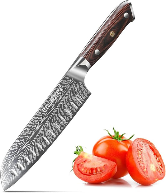 Plys Sharp Santoku Knife for Kitchen: Japanese 7 Inch Professional Chef Knives Stainless Steel Sharp Cutting Meat Cooking Cleaver