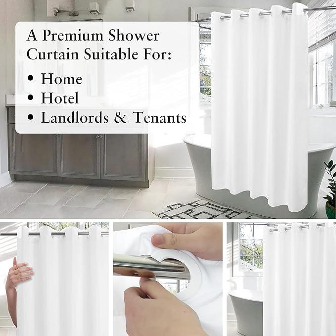 River Dream No Hook Microfiber Shower Curtain 54" Wide - Soft Stall Size Hotel Style Fabric Shower Curtain for Bathroom, Waterproof & Machine Washable, White, 54x74