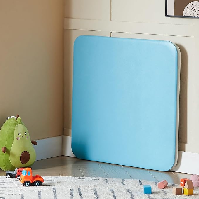 VECELO Kids Folding Activity Card Table, with Ultra Soft Padded Tabletop, 1 Piece, Blue & White