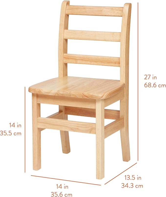 Wooden Ladderback Chairs, 14", Kids Furniture, Natural, 2-Pack