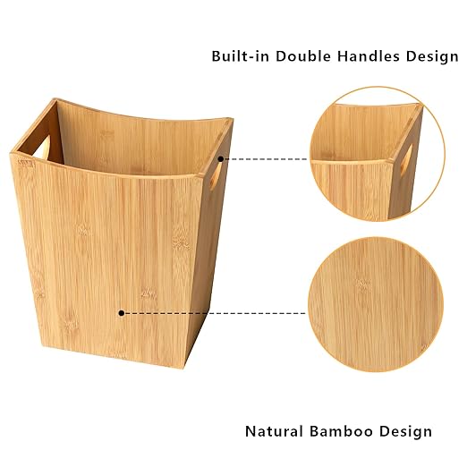 LIANTRAL Wood Trash Can Wastebasket, 2 Gallon Small Bathroom Garbage Can Wood Waste Basket Trash Container Recycling Bin for Bathroom, Bedroom, Living Room, Office, Kitchen