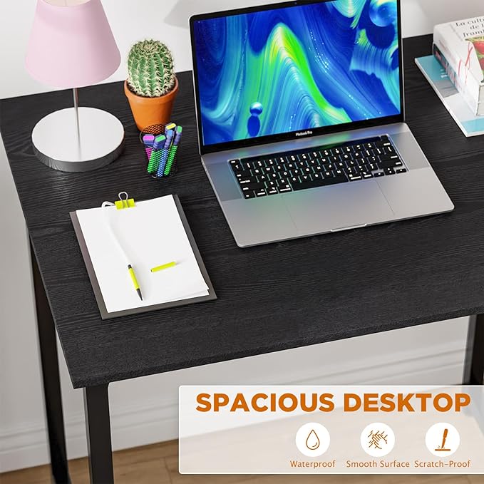 PayLessHere | 32 Inch Computer Desk | Black | Office Desk with Metal Frame, Adjustable Feet | Water-Resistant, Scratchproof Surface | Sturdy Writing Table for Home Office or Study | Pack of 1