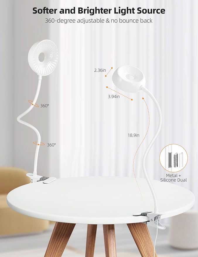 【Clip on Lamp】 10-Level Dimming & 5 Color Modes LED Book Light, Flexible Gooseneck Reading Light for Beds, Desks, Headboards - Eye-Friendly Night Light for Kids/Adults (White)