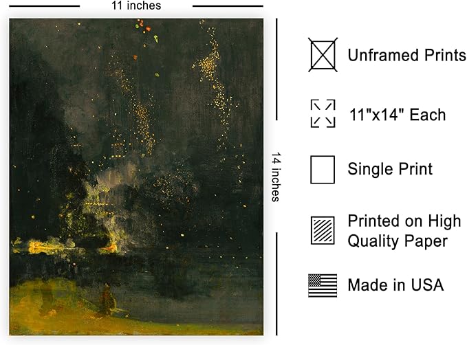 Poster Master Vintage Nocturne in Black and Gold Painting Poster - Retro The Falling Rocket Print - Abstract Art - Moody Art - Landscape Art - Office or Living Room Decor - 11x14 UNFRAMED Wall Art