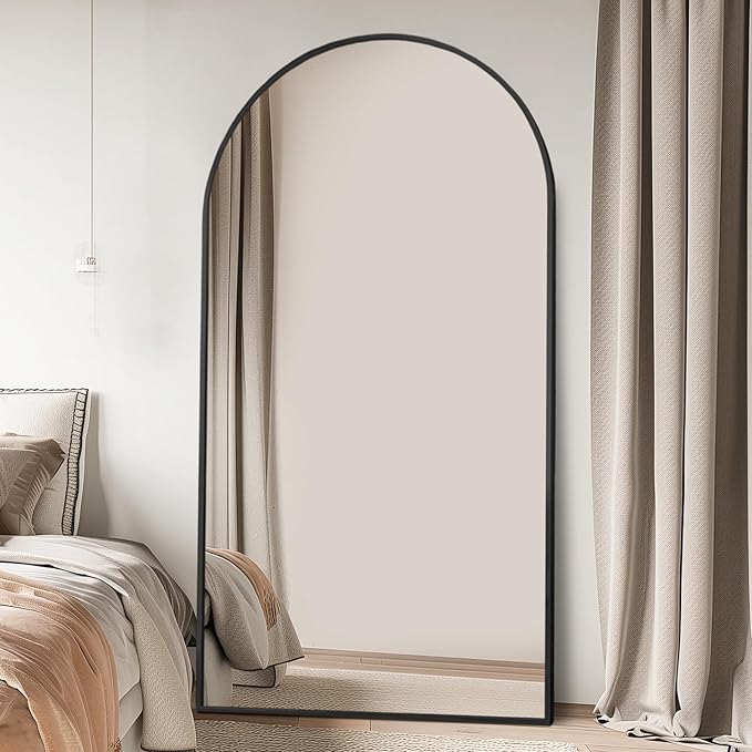 Beauty4U 76" x 37" Arch Large Full Length Mirror with Stand, Black Wall Mounting Full Body Mirror, Metal Frame for Living Room, Bedroom