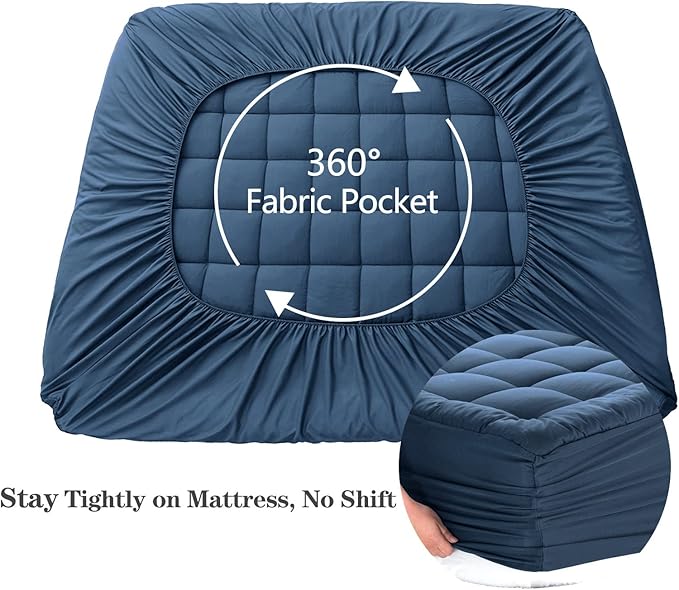 EASELAND King Size Mattress Pad Pillow Top Mattress Cover Quilted Fitted Mattress Protector 8-21" Deep Pocket Cooling Mattress Topper (78x80 Inches, Dark Blue)