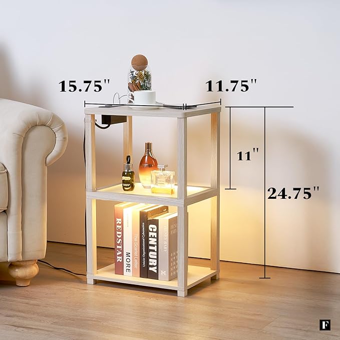 FENLO Nightstand with Charging Station, Small End Table with Charging, Side Table with Storage – Minimalist Nightstand for Bedroom, Living Room, or Small Spaces Flare