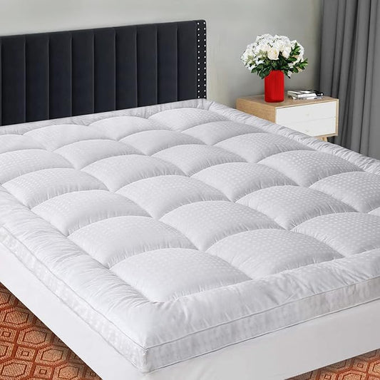 SOPAT Extra Thick Mattress Topper Full 400TC Cotton Pillow Top Breathable Mattress Pad Protector with 8-22" Deep Pocket Soft Down Alternative Fill Mattress Cover (54x75 Inches, White)