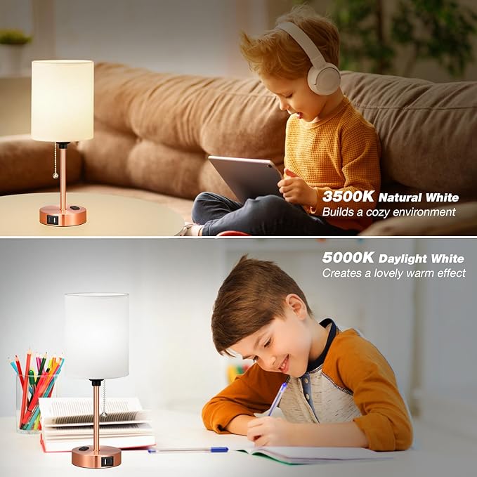 Small Bedside Table lamp for Bedroom - Red Bronze Modern Wedding Gift for Couples, 3 Color Temperatures & USB Ports & AC Outlet, Gold Nightstand Lamps for Reading, Dorm, Office, Living Room, Bathroom