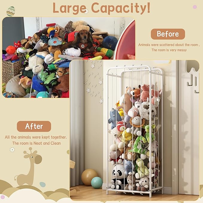 All Metal Stuffed Animal Storage, Never Fall Apart Stuffed Animal Zoo, Extra Large Stuffed Animal Holder - Sturdy Metal Plush Toy Organizer Perfect for Boys Girls Nursery Play Room Kidsroom