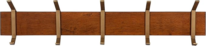 Kate and Laurel Rossmore Modern 5 Hook Shelf, Walnut and Gold, Mid-Century Coat Rack