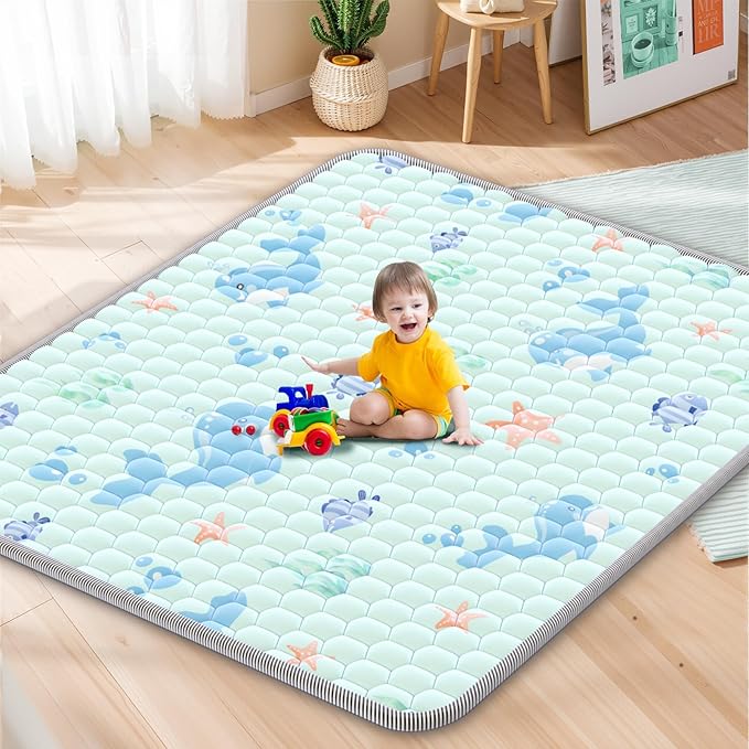 Baby Play Mat 71x59 inch - Thick & Soft Baby Cushioned Playmat for Playpen - Crawling Play Mats for Babies Toddlers Infant with Non-Slip Silicon Dot - Foldable & Machine Washable Baby Floor Play Mat