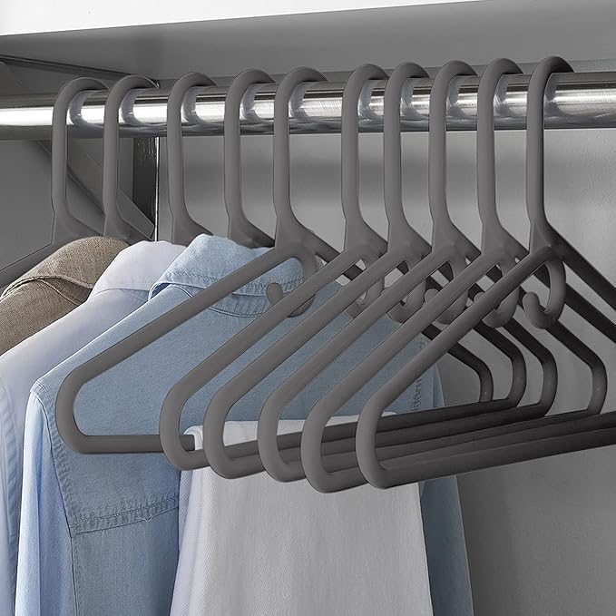 Clothes Hangers 30 Pack Plastic - Heavy Duty Space Saving Coat, Velvet Hangers, Pant Hangers for Closet Organization - Durable Non-Slip Warsaw Grey Wardrobe Essentials Bulk Storage