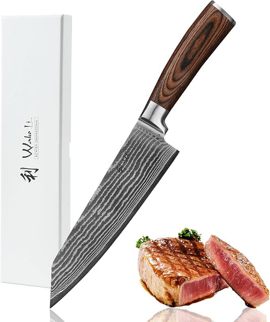 Wakoli EDIB Kiritsuke Chef Knife 8-inch - 67-Layer Damascus VG10 Core Steel, Razor Sharp Japanese Kitchen Knife with Pakkawood Handle, for Meat, Fish & Vegetables
