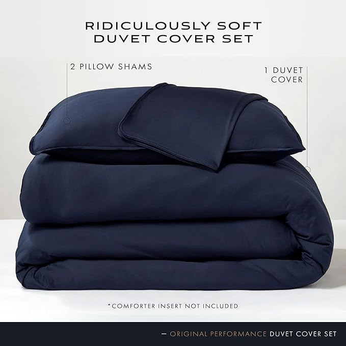 SHEEX Original Performance Cooling Duvet Cover Set, Lightweight King Duvet Cover with 2 King Pillow Shams, Navy