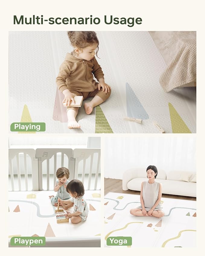 Baby Play Mat, Foldable&Waterproof Baby Play Mat for Floor, Reversible Foam Playmats for Babies Boy and Toddlers Infants, Edge Reinforcement Crawling Mat for Indoor&Outdoor&Travel(50*77*0.4)
